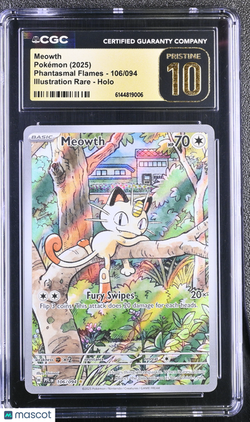 2025 Pokemon Phantasmal Flames Meowth Holo Illustration Rare Illustration Rare CGC 10 #106/094