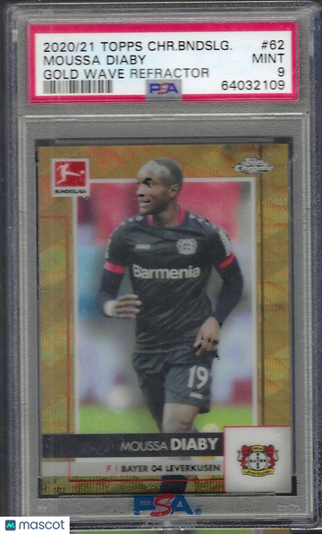 2020 Topps Chrome Bundesliga Moussa Diaby #62 Gold Wave Refractor PSA 10