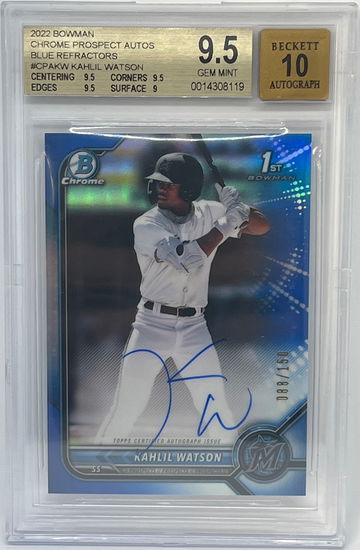 2022 Bowman Chrome Kahlil Watson Blue Refractor Auto BGS 9.5