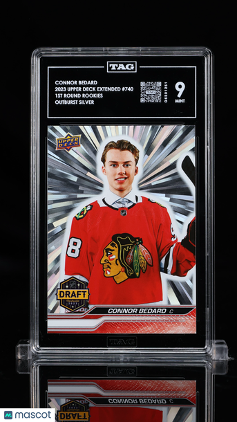 2023 Upper Deck Extended 1st Round Rookies Connor Bedard #740 Outburst Silver Rookie TAG 9