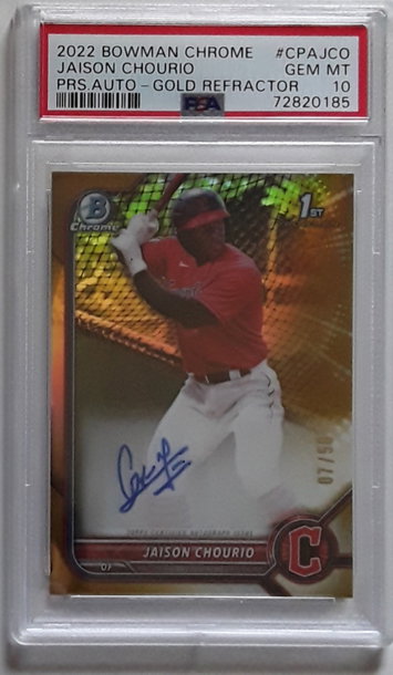 Jaison Chourio 2022 Bowman Chrome Prospect Autograph Gold Refractor #/50 , PSA 10 , Auto