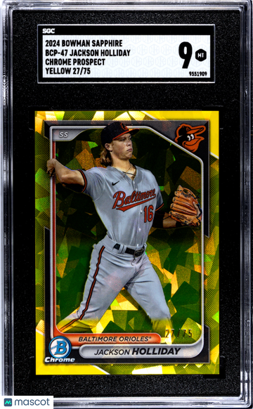 2024 Bowman Sapphire Jackson Holliday #BCP-47 Chrome Prospect Yellow SGC 9