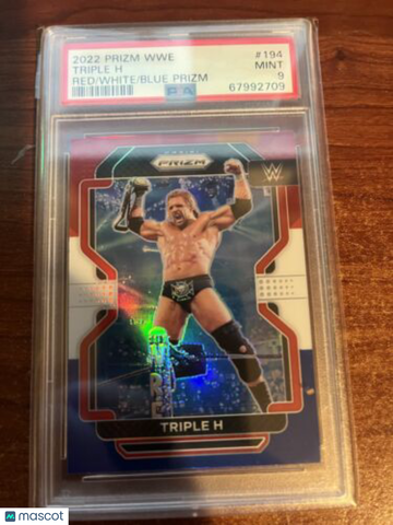 2022 Panini Prizm WWE Triple H #194 Prizm Blue White Red PSA 9