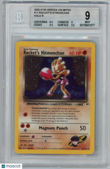 2000 Pokemon Gym Heroes Unlimited Rocket's Hitmonchan BGS 9 #11