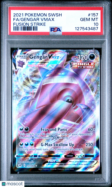 2021 Pokemon Sword & Shield Fusion Strike Gengar VMAX Fusion Strike Fa PSA 10 #157