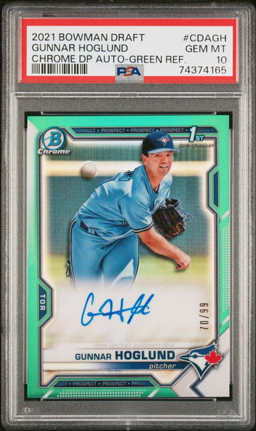 2021 BOWMAN DRAFT AUTO GUNNAR HOGLUND GREEN PSA 10