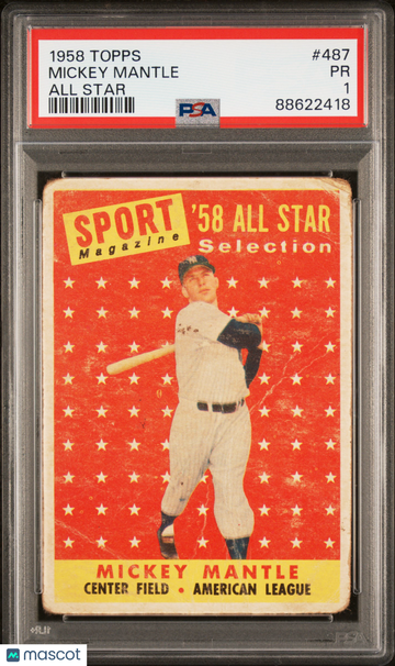 1958 Topps Mickey Mantle #487 All Star Vintage PSA 1