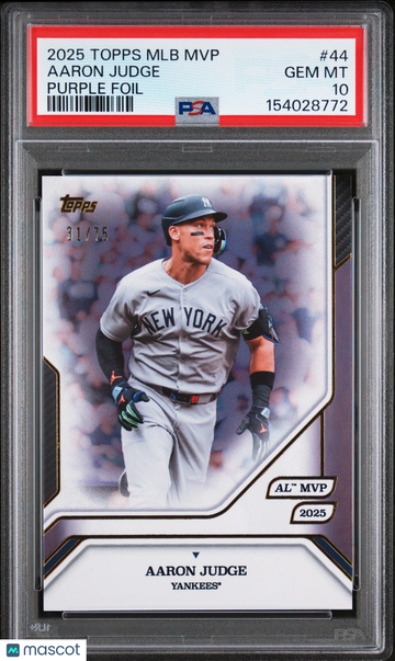 2025 Topps MLB MVP Collection Aaron Judge #44 Purple Foil 31/75 PSA 10