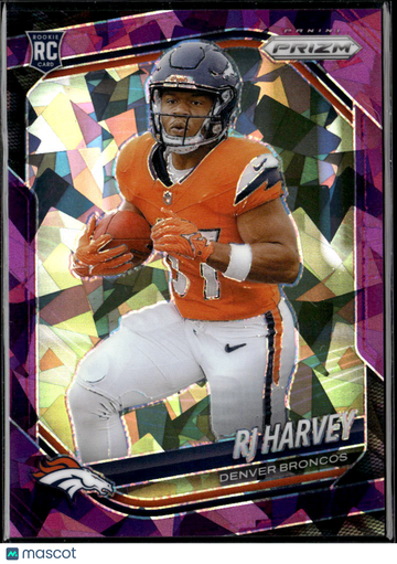 RJ Harvey 2025 Panini Prizm RC Purple Mosaic Denver Broncos