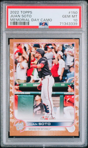 Juan Soto Camo Memorial Day Bat Flip PSA 10 /25 POP 3