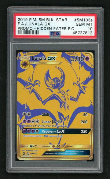 2019 Pokemon Sm Black Star Promo Hidden Fates Premium Collection Lunala Gx #SM103a PSA 10