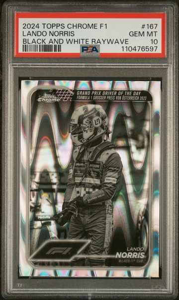 2024 Topps Chrome Formula 1 Black and White Raywave Lando Norris #167 PSA 10