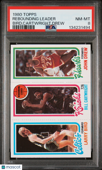 1980 Topps Rebounding Leader Bird,Cartwright,Drew PSA 8