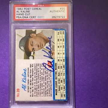 1962 Post #20 Al Kaline Autograph PSA Authentic Certified Autograph