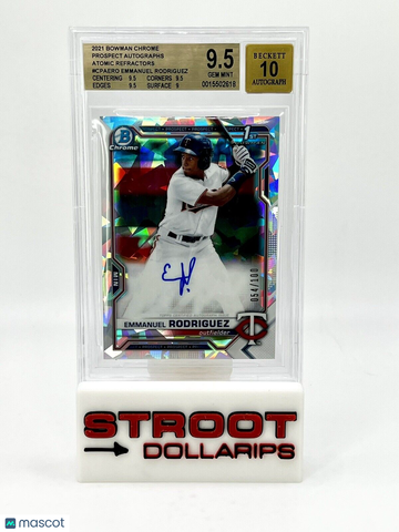 2021 Bowman Chrome Emmanuel Rodriguez #CPAERO Atomic Refractor Auto BGS 9.5 Bowman Auto 10