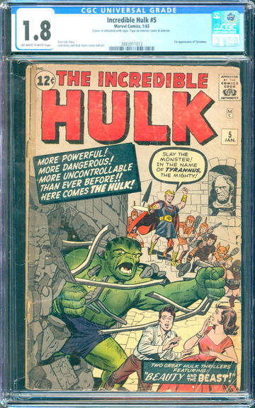 Incredible Hulk #5 (1963) CGC 1.8 -- 1st app. of Tyrannus; Stan Lee & Jack Kirby