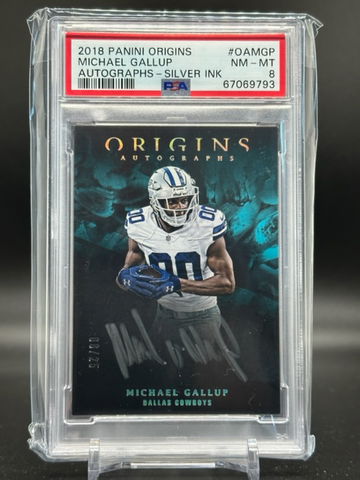 2018 Origins Autographs Michael Gallup Silver Ink #8/25 - PSA 8