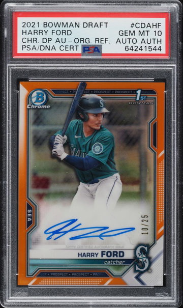 Harry Ford 2021 Bowman Draft Chrome Autograph Orange Refractor #/25 , PSA 10 , Auto