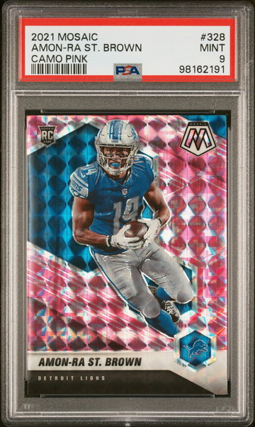 2021 Panini Mosaic Camo Pink Amon-Ra St. Brown #328 PSA 9