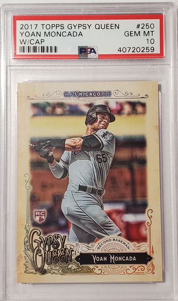 2017 topps gypsy queen yoan moncada rookie w/ cap variation psa 10 gem mint #250