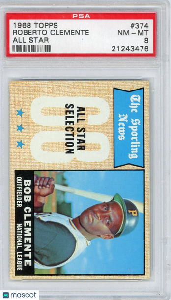 1968 Topps Roberto Clemente #374 All Star PSA 8