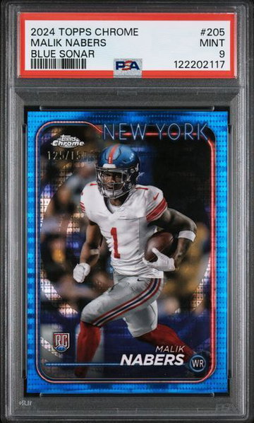 2024 Topps Chrome | Rookie Malik Nabers | Blue Sonar | 125/150 | PSA 9