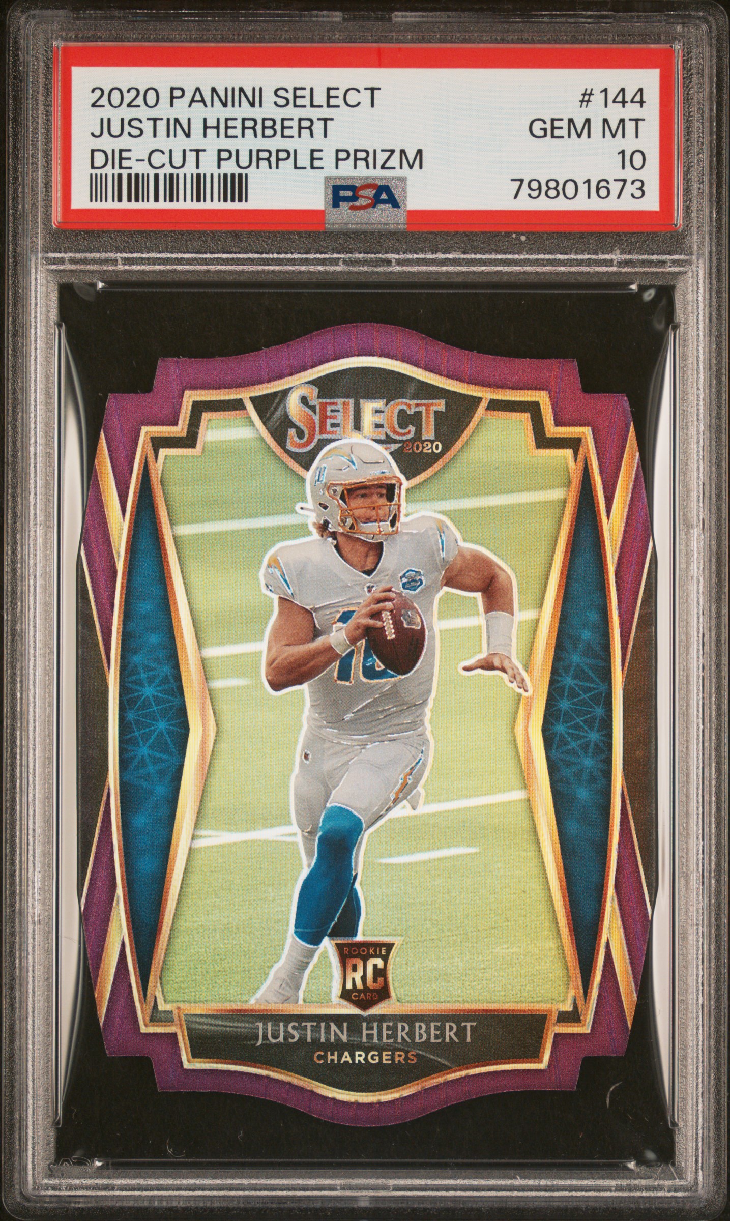 2020 Panini Select Justin Herbert #144 CUT PURPLE PRIZM PSA 10