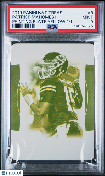 2019 Panini National Treasures Patrick Mahomes II #8 Printing Plate Yellow 1/1 PSA 9