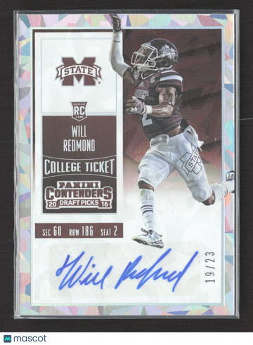 2016 Panini Contenders Draft Picks Will Redmond #215 Cracked Ice /23 RC