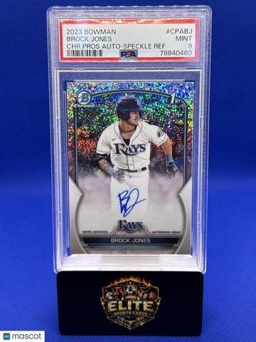 2023 Bowman Brock Jones #CPA-BJ Chrome Prospect Autographs Speckle Refractors SN AU PSA 9