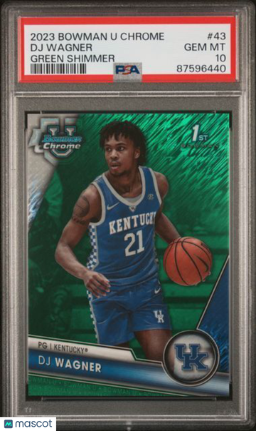 2023 Bowman University Chrome DJ Wagner #43 Green Shimmer PSA 10