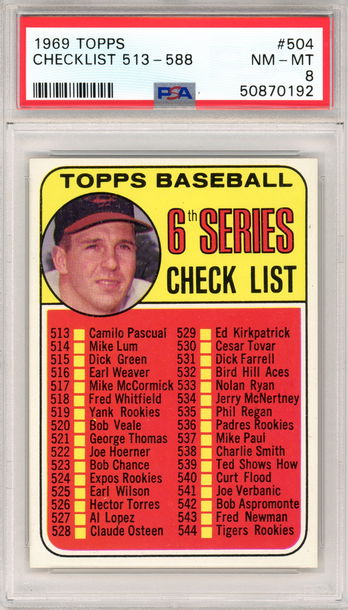 1969 TOPPS CHECK LIST 6th Series BROOKS ROBINSON PSA 8