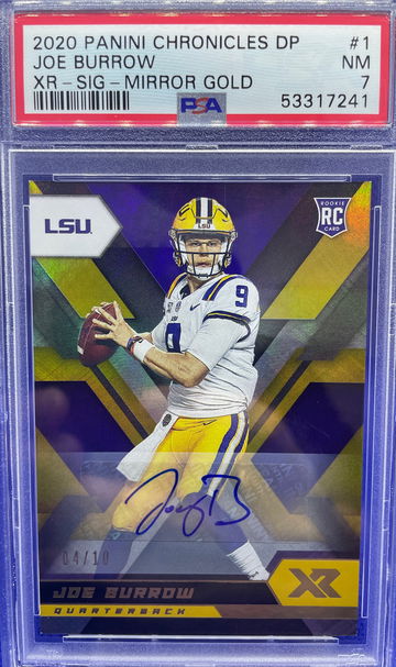 2020 Panini Chronicles Joe Burrow RC XR Mirror Gold Auto 4/10 PSA 7 NM LSU POP 1
