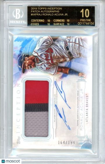 2019 Topps Inception Patch Autographs Ronald Acuna Jr. /199 #IAPRAJ BGS 10