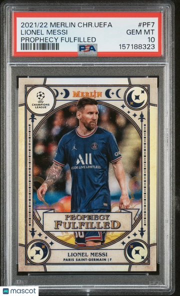 Lionel Messi 2021-2022 Topps Merlin Chrome UEFA League #PF7 Prophecy Fulfilled