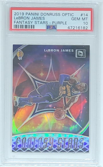 2019 Optic Lebron James Fantasy Stars Purple Holo Prizm #14 PSA 10 GEM MINT