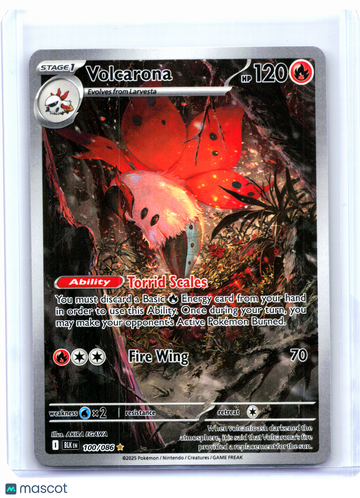 2025 Pokemon—Volcarona #100/086 Black Bolt—Illustration Rare Holo
