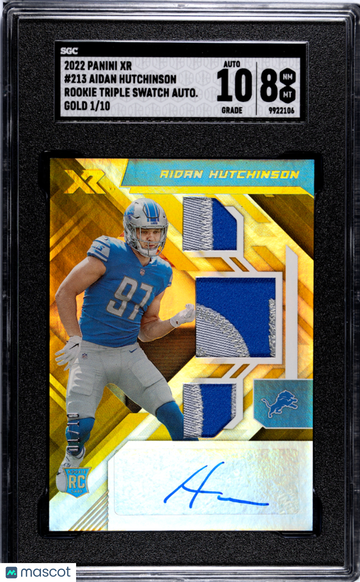 2022 Panini Xr Aidan Hutchinson #213 Rookie Triple Swatch Autograph Gold SGC 8 Auto 10