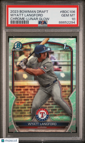2023 Bowman Draft Wyatt Langford #BDC106 Chrome Lunar Glow Ref PSA 10