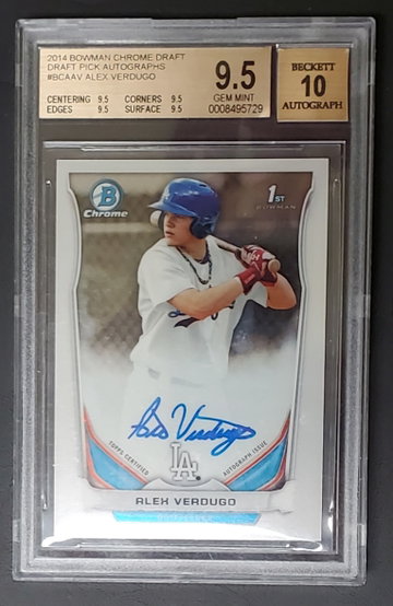 Alex Verdugo 2014 Bowman Chrome Draft Pick Autograph #BCA-AV RC LA Dodgers Boston Red Sox Gem Mint BGS Quad 9.5 Auto 10
