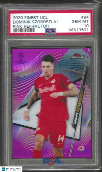 2020 Topps Finest UEFA Champions League Dominik Szoboszlai #94 Pink Prism Refractor PSA 10