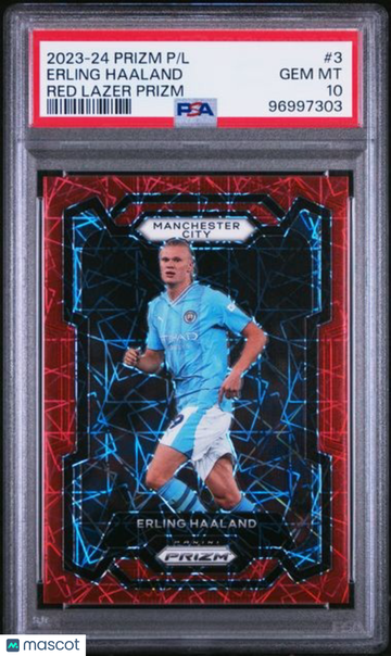 2023-24 Panini Prizm Premier League Erling Haaland #3 Red Lazer PSA 10