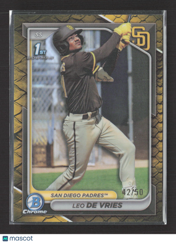2024 Bowman Chrome Leo De Vries #BCP-179 Yellow Snake Skin Refractor /50 1st Bowman