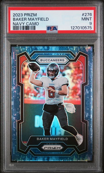 2023 Panini Prizm Navy Camo Prizm Baker Mayfield #276 /25 PSA 9