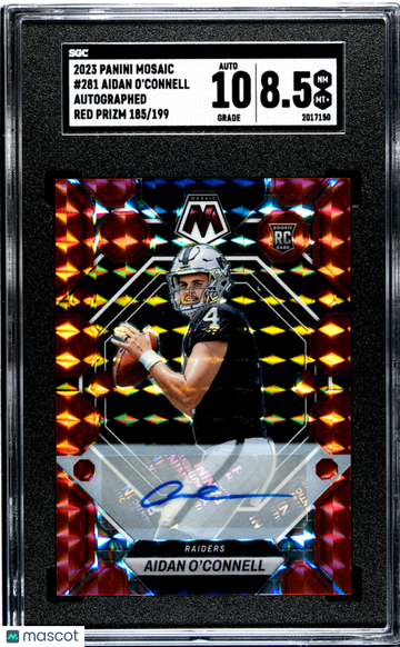 2023 Panini Mosaic Aidan O'connell #281 Autos. Red Prizm 199 SGC 8.5 Auto 10