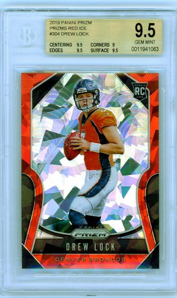 DREW LOCK 2019 Panini Prizm RED CRACKED ICE Rookie Card RC Broncos BGS 9.5 #304