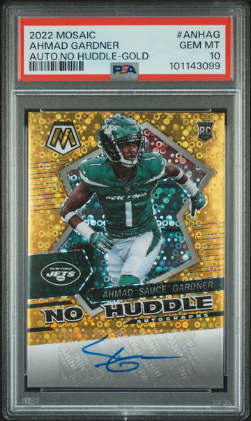 2022 Panini Mosaic Autographs No Huddle Gold Ahmad Gardner #92 /10 10/10 PSA 10