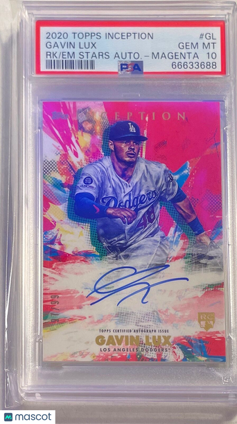 2020 Topps Inception Rookies & Emerging Stars Autographs Gavin Lux #GL RK Autograph Magenta PSA 10