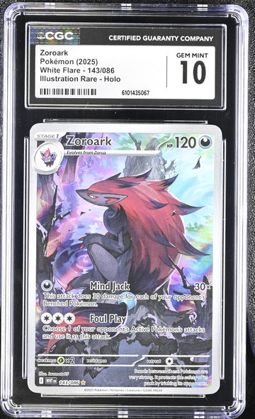 2025 White Flare #143/086 Zoroark Illustration Rare - Holo CGC 10