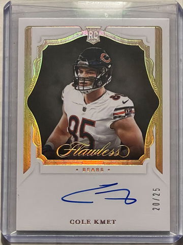 2020 Flawless Cole Kmet on card auto 20/25 RC, Plates and Patch’s RPA, Turn of The Century Auto